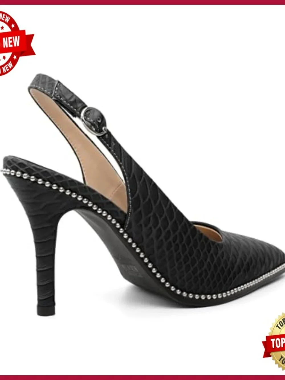 Patent Leather Pumps 3.5 Inch Heels Slingback Ankle Strap Beaded Size 5-13